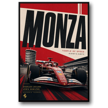 Monza Circuit Racing Art | Ferrari F1 Car Poster | Temple of Speed Print | Motorsport Wall Decor | Formula 1 Artwork for Fans | Racing Enthusiast Gift | High-Speed Track Poster