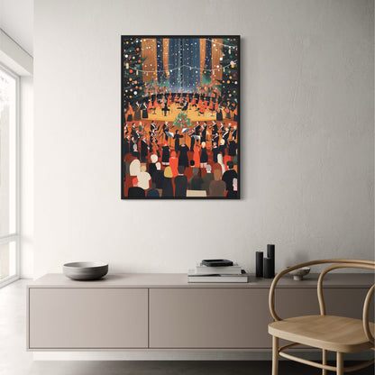 Festive Symphony Orchestra Art | Elegant Musicians with Violins & Cellos | Grand Christmas Decorations | Concert Hall Poster | Perfect for Holiday Music Lovers Decor | Stunning Illustration Print