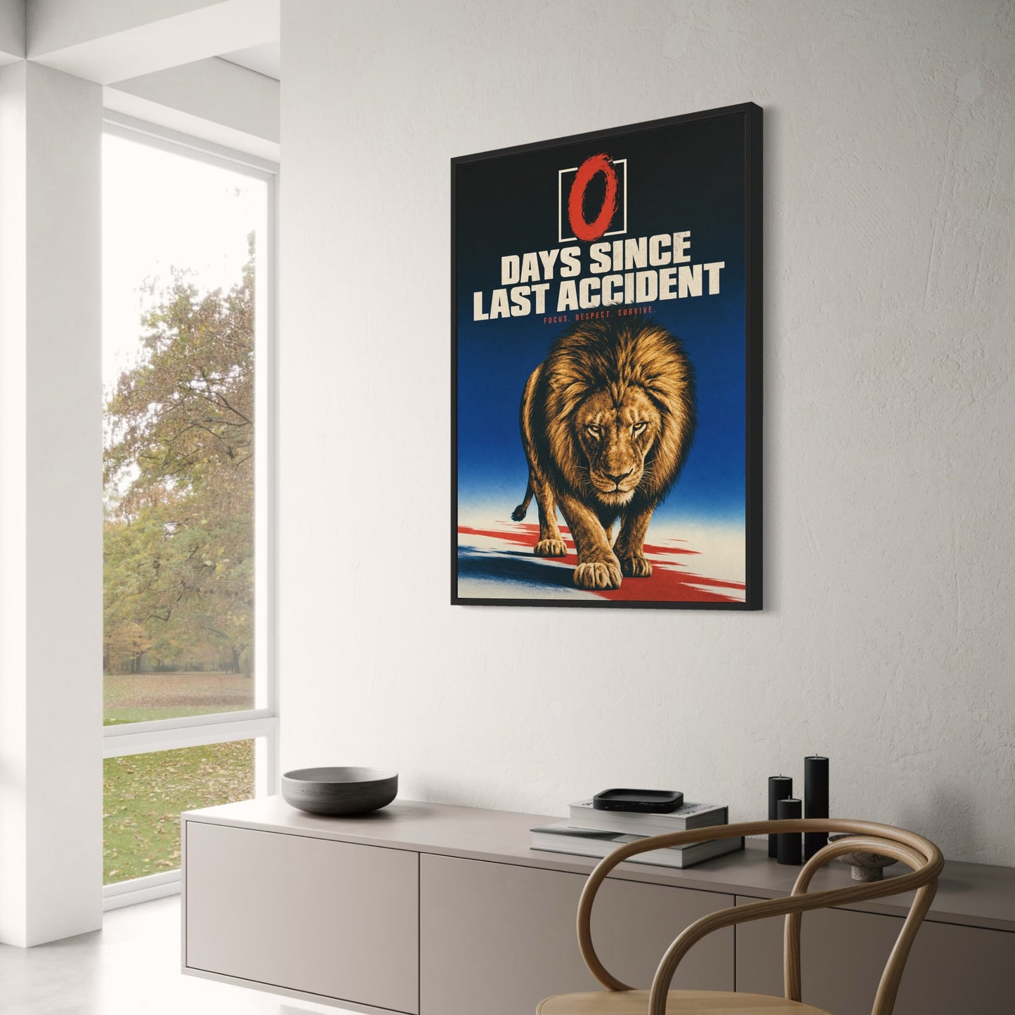 Lion Motivation Art | Days Since Last Accident | Focus Respect Survive | Inspirational Wall Decor Poster Print