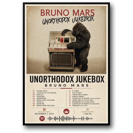 Bruno Mars Unorthodox Jukebox Album Art Print | Retro Music Decor Poster | Gorilla Jukebox Design for Home or Office