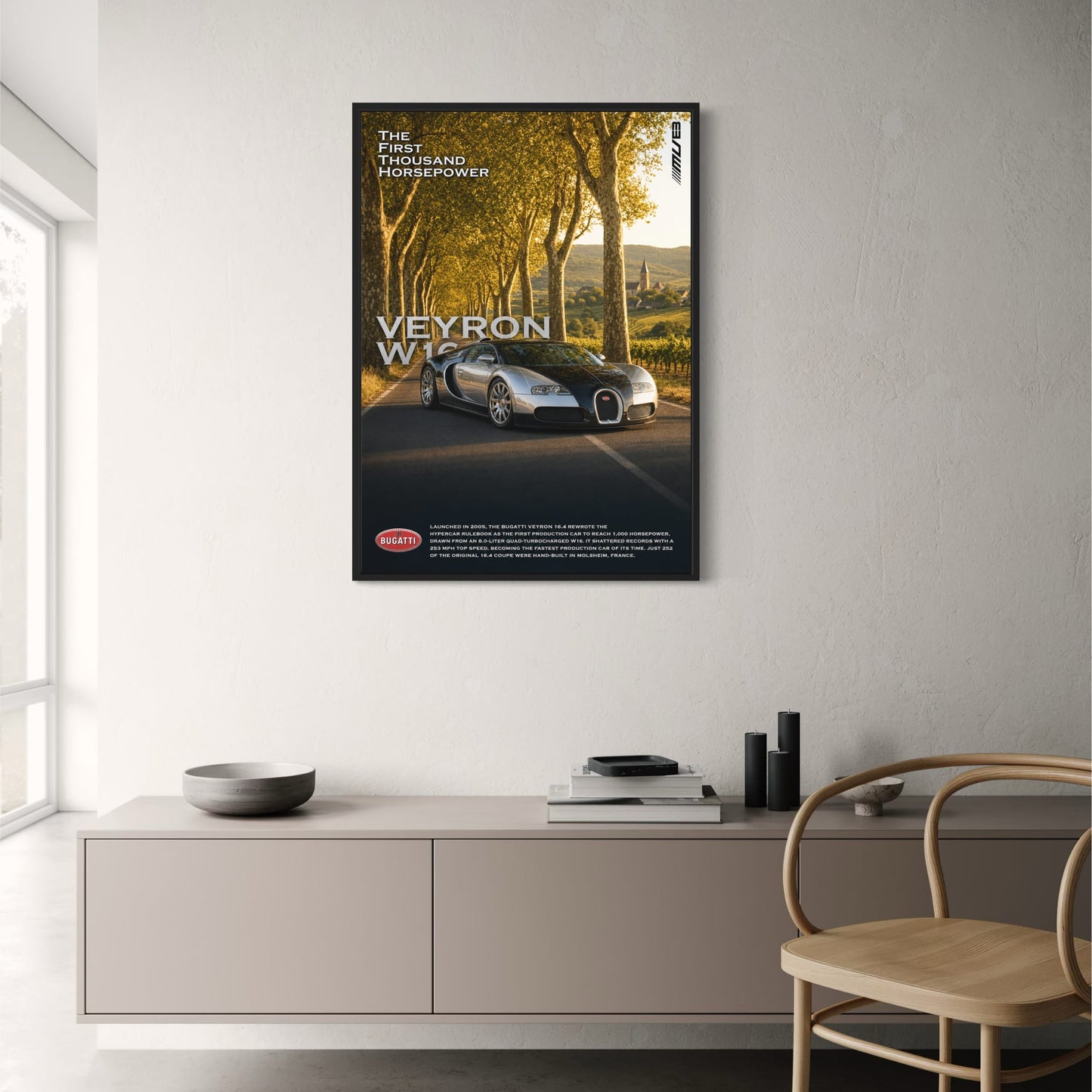 Bugatti Veyron W16 | Iconic Supercar Print | First Production Car with 1000 Horsepower | High Quality Poster for Car Enthusiasts