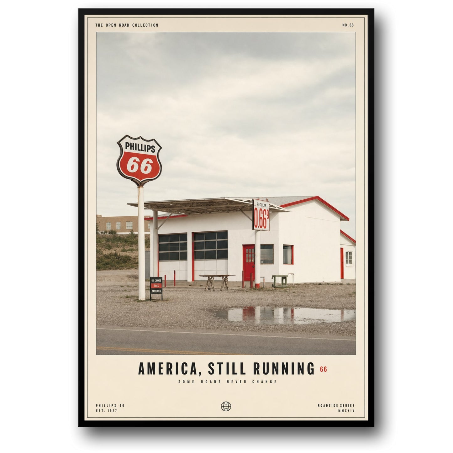Vintage America Roadside Scene | Retro Gas Station | Phillips 66 Nostalgia | Classic Americana Wall Art | Poster Print