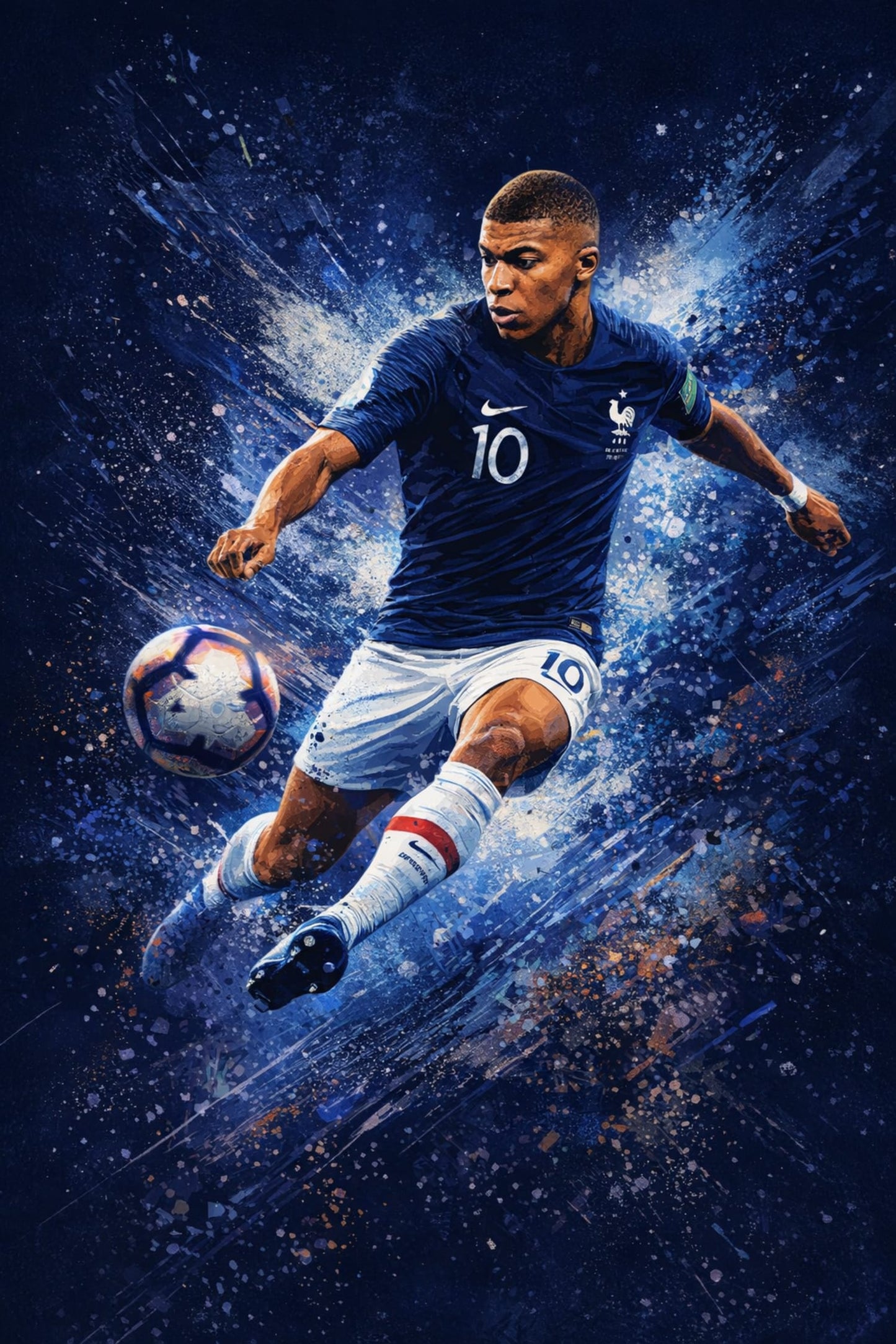 Football Action | Blue Jersey Number 10 | Energetic Blue White Background | High-Quality Art Decor Poster | Print