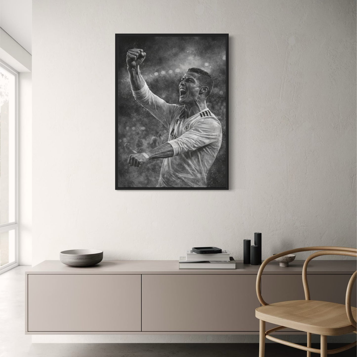 Football Action Art | Energetic Soccer Celebration Image | Black & White Sports Poster | High-Quality Print | Home Decor & Inspiration