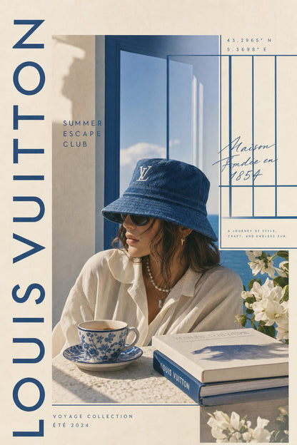 Louis Vuitton Summer Escape Club Poster | Voyage Collection 2024 | Fashion Style Art Print | Home Decor Wall Art