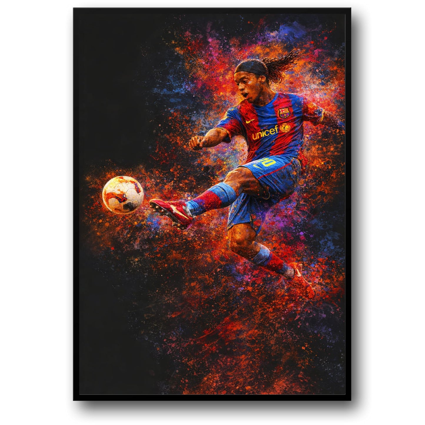 Ronaldinho | Soccer Art Print | Vibrant Abstract Motion | Player in Striped Jersey | Creative Wall Decor | High-Quality Poster for Enthusiasts