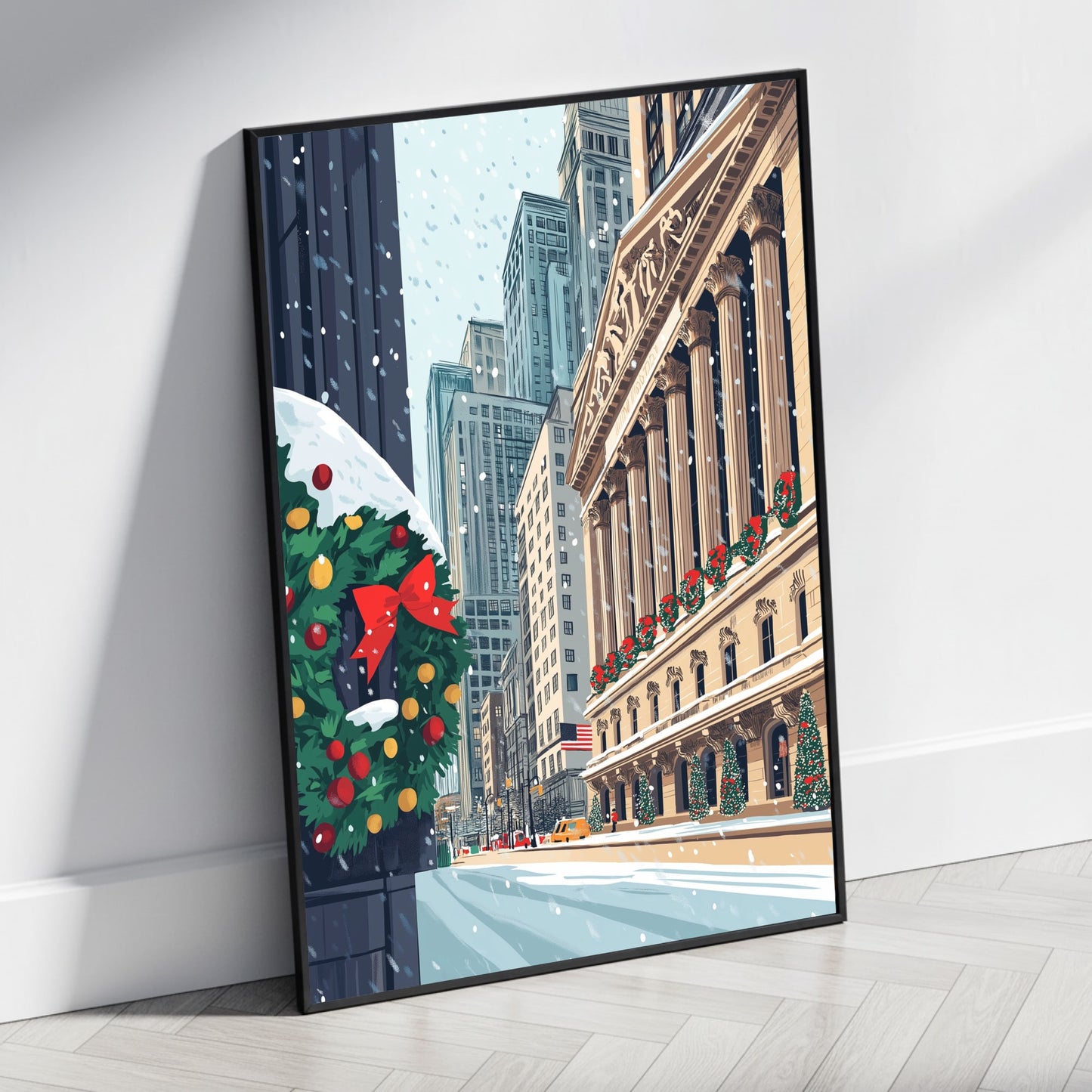 Festive New York City Winter Wonderland | Iconic Architecture & Snow | Christmas Season Poster | Urban Holiday Vibes | Print for Home & Office Decor | Classic Skyscrapers & Holiday Cheer | Wall Art