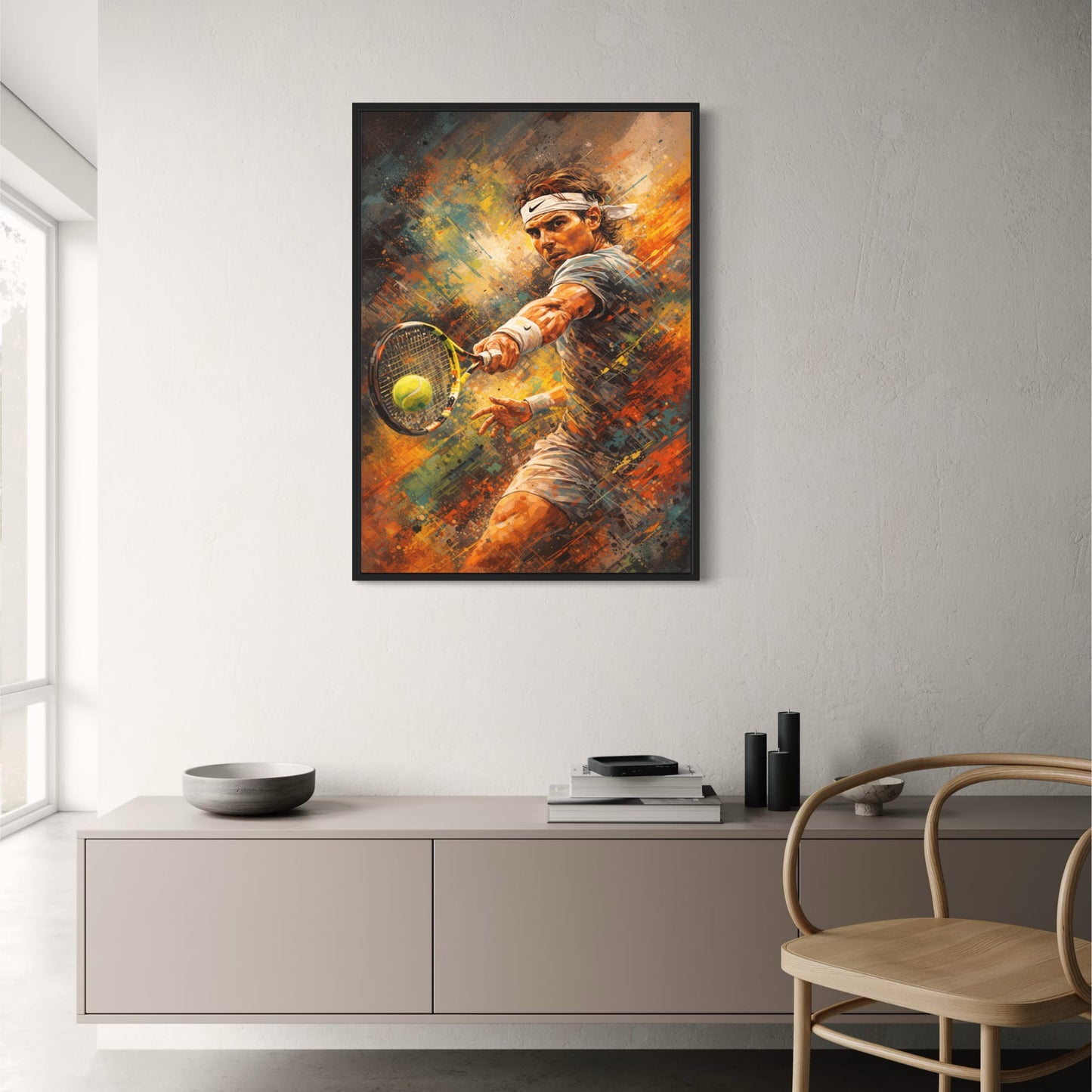 Rafael Nadal | Tennis Action Art | Vibrant Brushstrokes | Energetic Athlete Motion | Colorful Swirl | Sport Enthusiast Poster Print