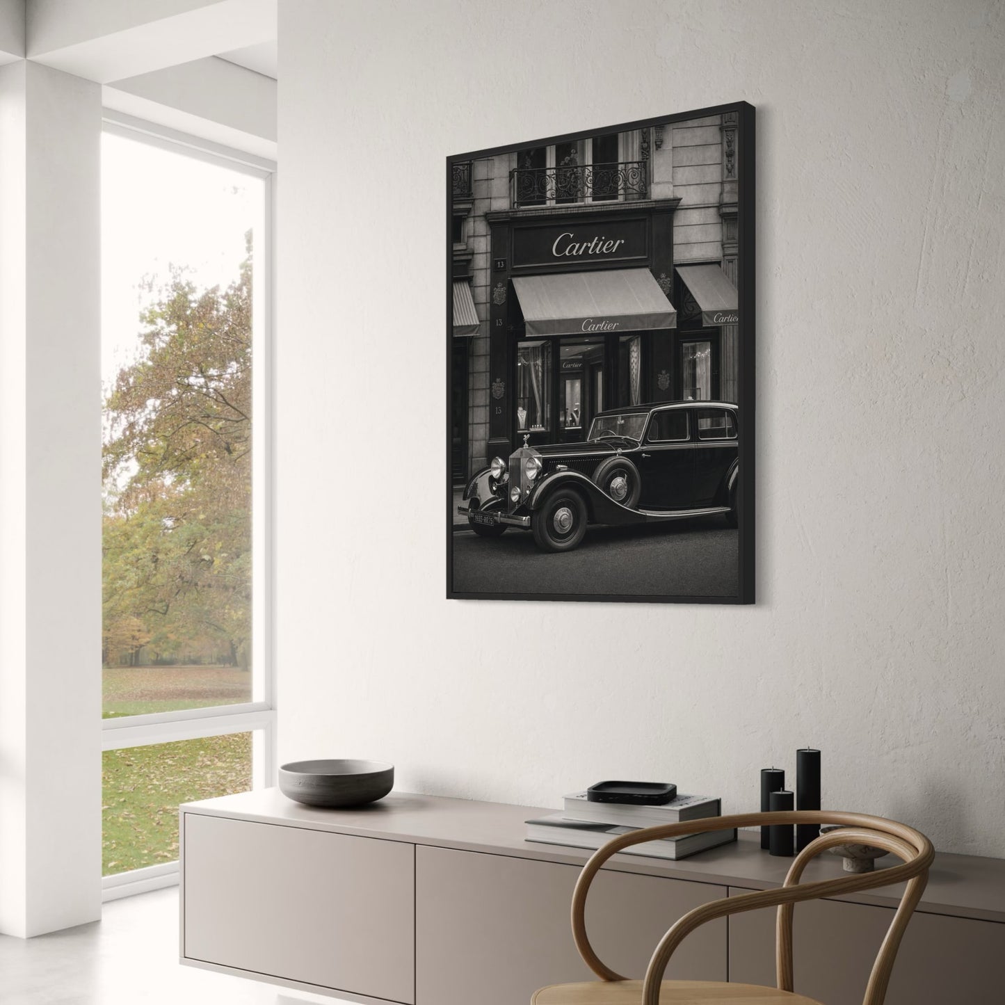 Classic Vintage Car Front of Iconic Luxury Boutique | Timeless Elegance Wall Art Poster Print