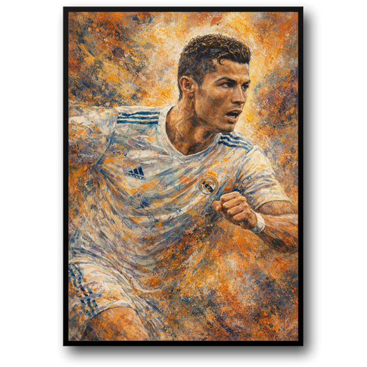 Cristiano Ronaldo | Male Soccer Player Wall Decor | Energetic Sports Theme Art | Abstract Brush Stroke Decor | Inspirational Soccer Print Poster