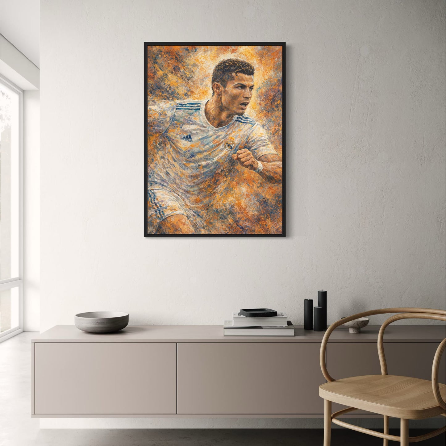 Cristiano Ronaldo | Male Soccer Player Wall Decor | Energetic Sports Theme Art | Abstract Brush Stroke Decor | Inspirational Soccer Print Poster
