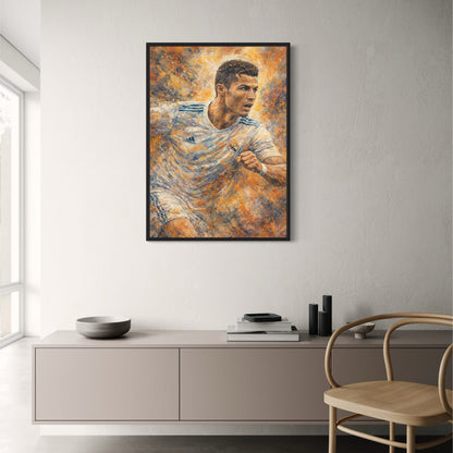 Cristiano Ronaldo | Male Soccer Player Wall Decor | Energetic Sports Theme Art | Abstract Brush Stroke Decor | Inspirational Soccer Print Poster