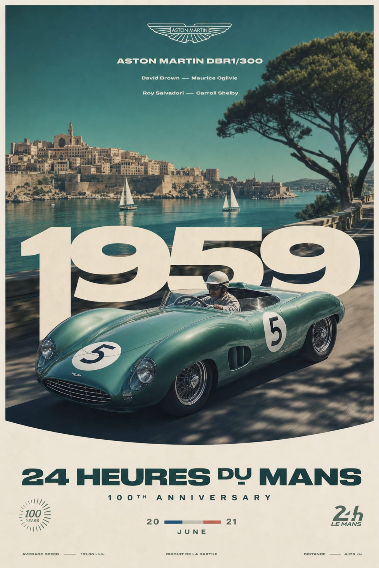 Aston Martin DBR1 24 Hours of Le Mans 1959 Vintage Racing Car Print | Classic Motorsport Art Poster