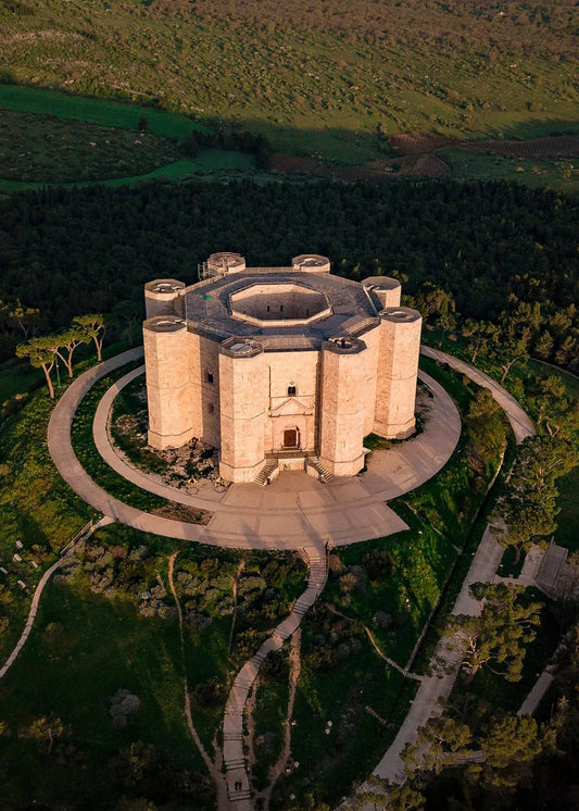Majestic European Castles Poster | Italy | Andria | 1240 | Castel del Monte | Scenic Wall Art Decor