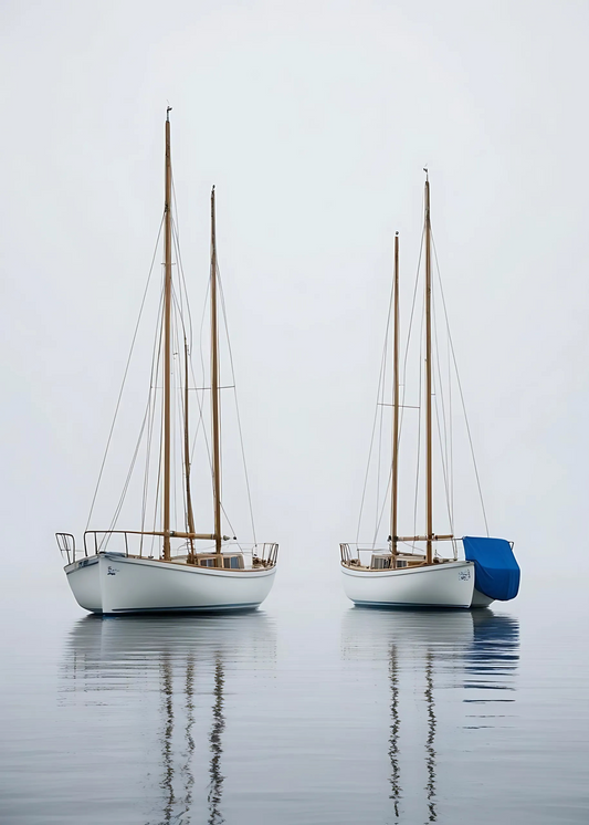 Two Fishing Boats Scene | Art Print | Nautical Decor | Vertical Poster | Ocean Landscape | Wall Art