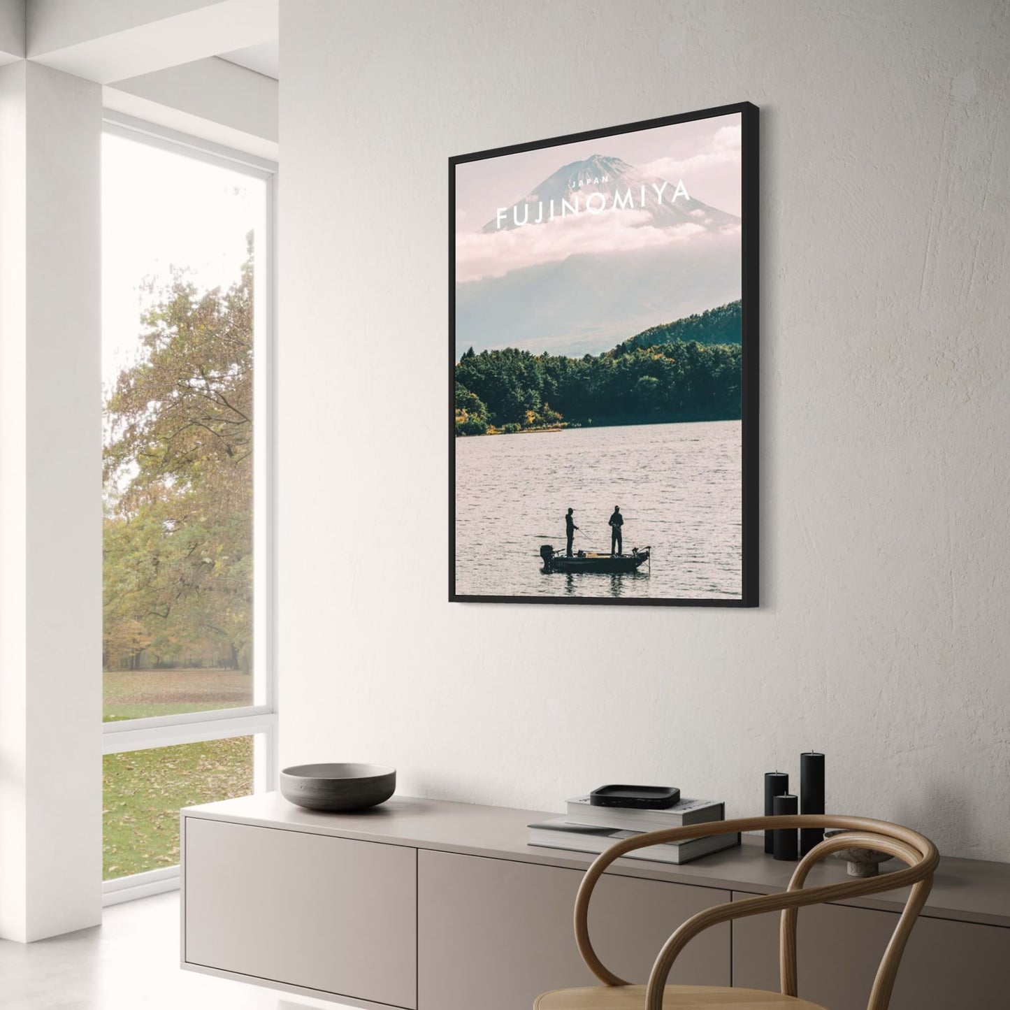 Lake Motosu Fishing | Fujinomiya | Peaceful Lake Fishing Scenes | Outdoor Japanese Scenery | Japanese Architecture Posters