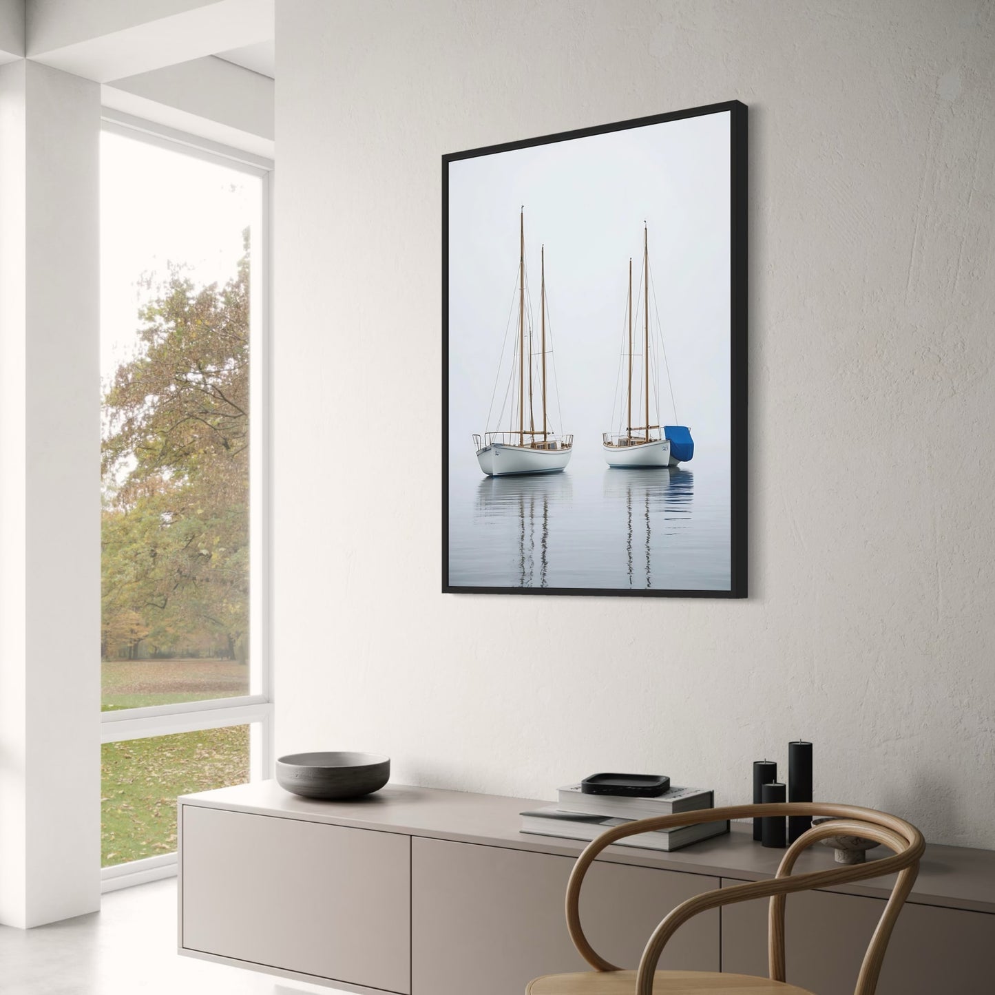 Two Fishing Boats Scene | Art Print | Nautical Decor | Vertical Poster | Ocean Landscape | Wall Art