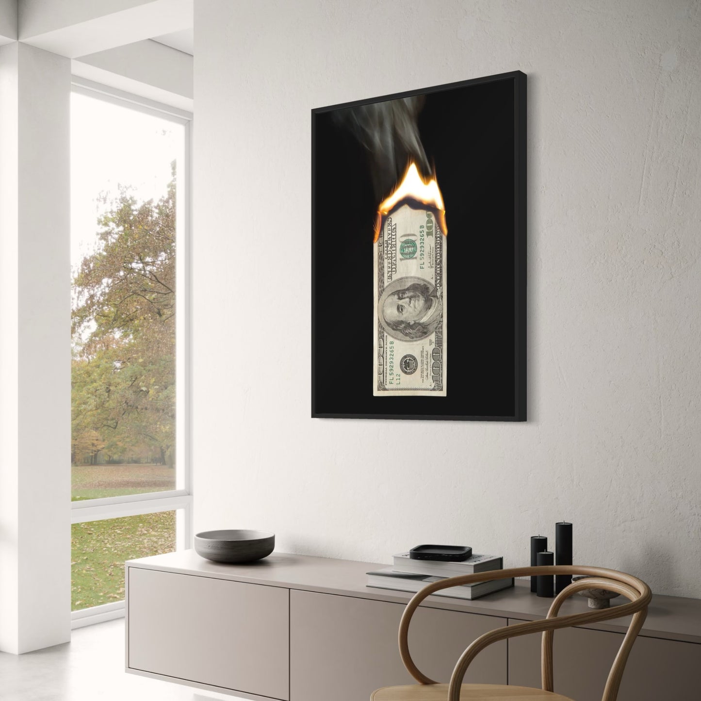 Burning Hundred Dollar Bill Art