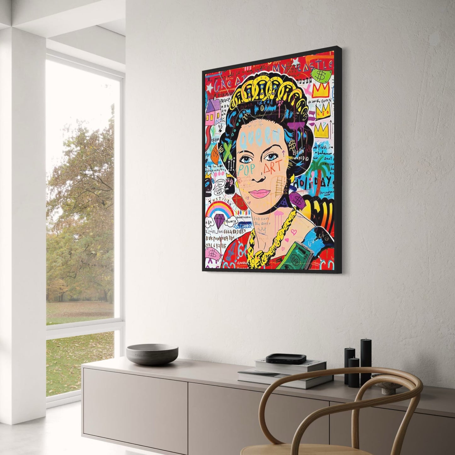 Abstract Pop Graffiti Art Poster | Queen of England Portrait | Canvas Wall Art for Living Room Decor