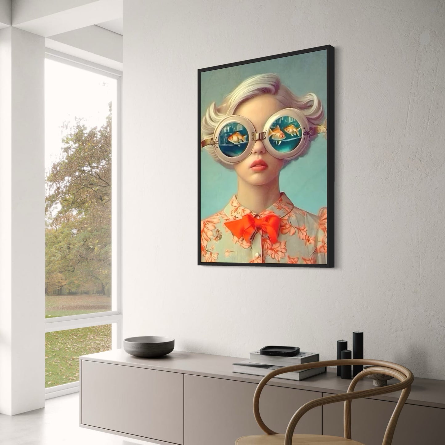 Floral Girl | Woman with Fish | Serene Aqua Backdrop