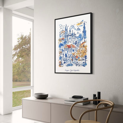 Prague Architecture | Blue & Orange Watercolor