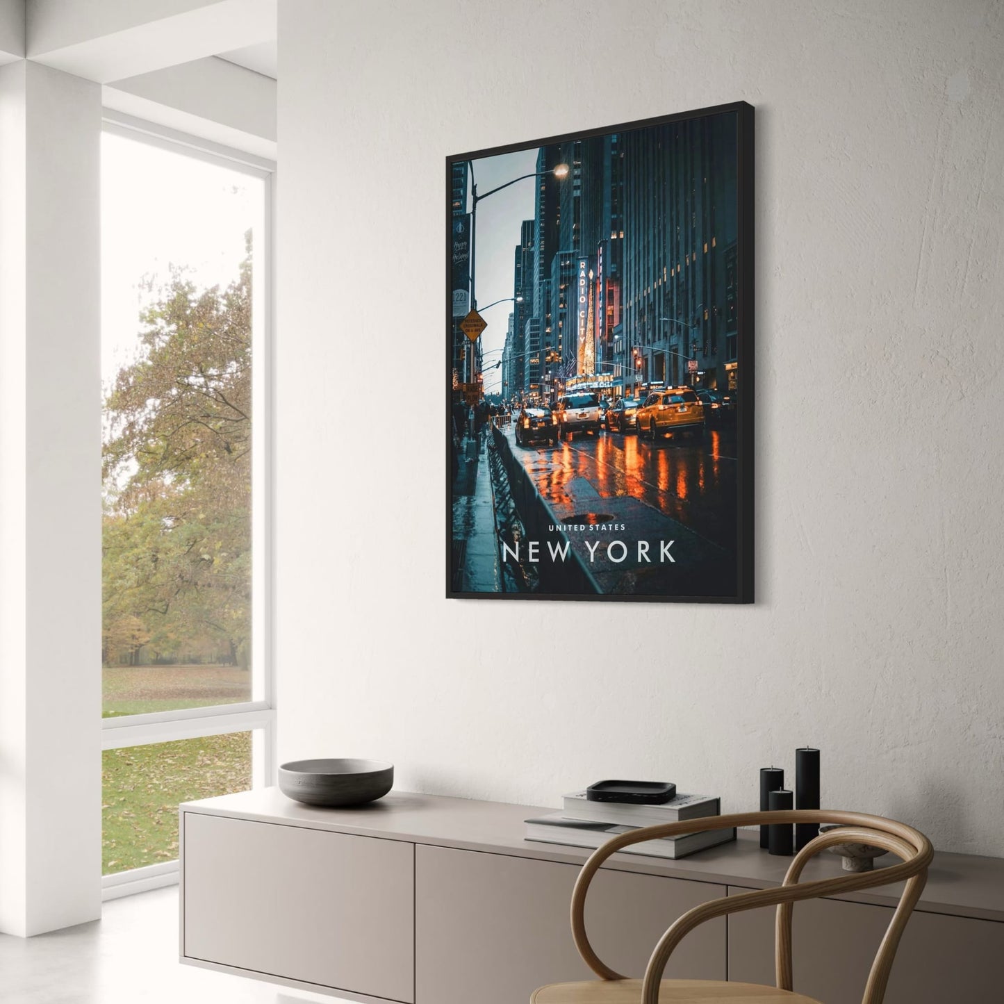 Radio City Music Hall Poster | New York Iconic Landmark | Urban Street Scene | City Lights | Wall Art Decor