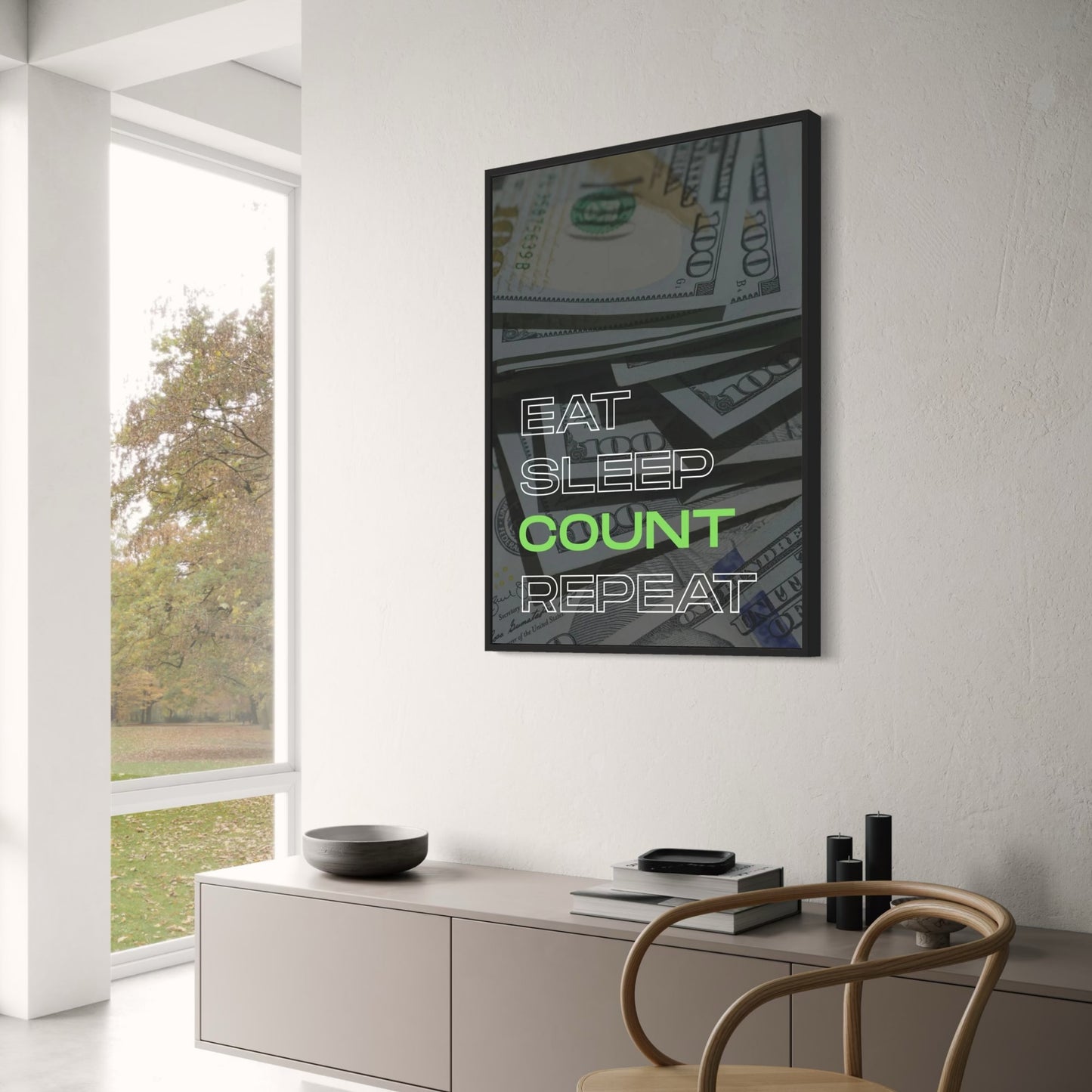 Eat Sleep Count Repeat Poster  Money and Hustle Motivational Wall Art | Home Decor | Decoration Poster
