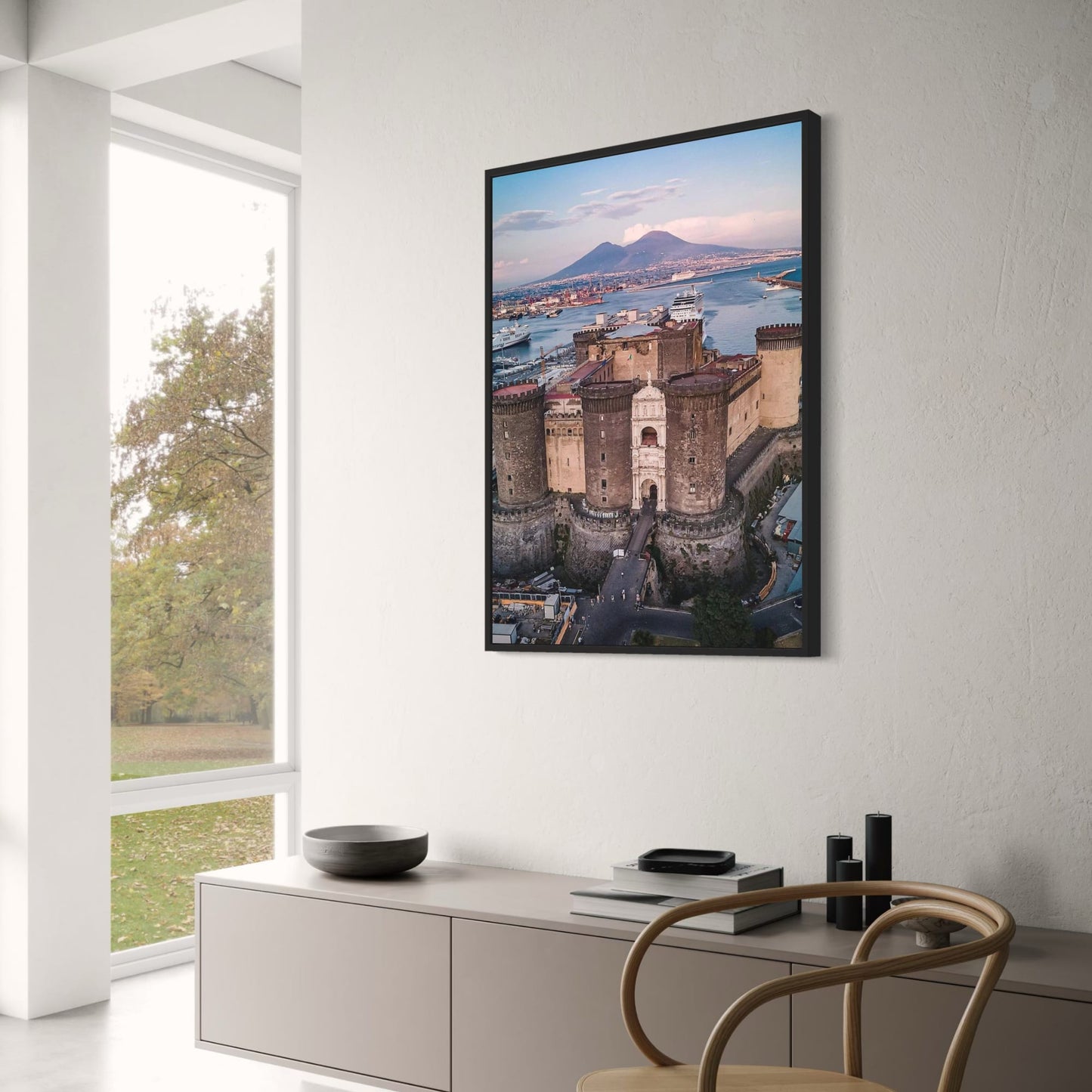 Majestic European Castles Poster | Italy's Naples | Historic Castel dell'Ovo | 6th Century BCE Artwork