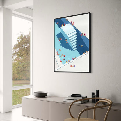 Stairway to Blue Poster | Abstract Art Print | Home Wall Decor | Modern Interior Design | High-Quality Visual Artwork | Blue Tones
