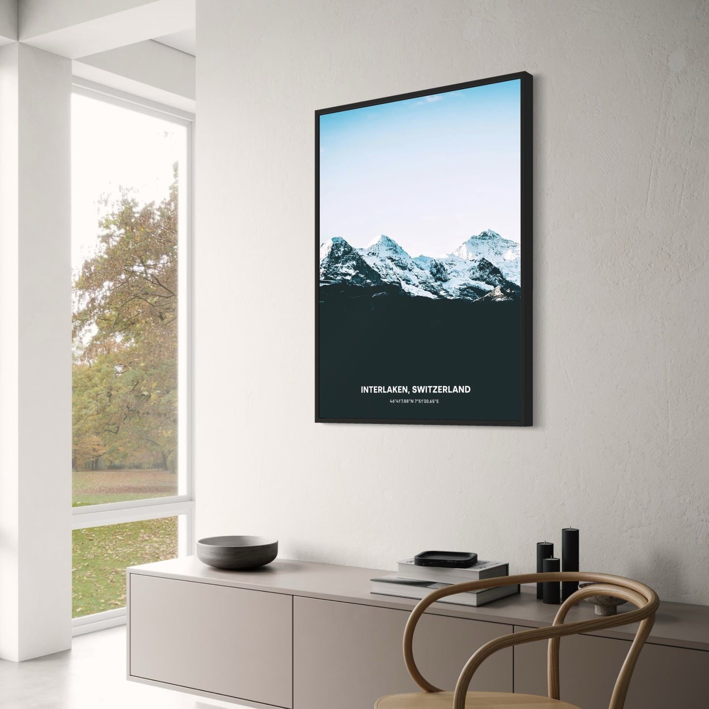 Rugged Mountain Ranges Poster | Interlaken Scenic View | Switzerland Winter Landscape Art | Home Decor Wall Art