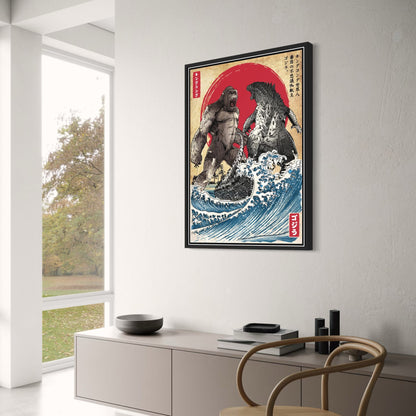 King Kong vs. Godzilla | Ukiyo-e Inspired Vintage Titans