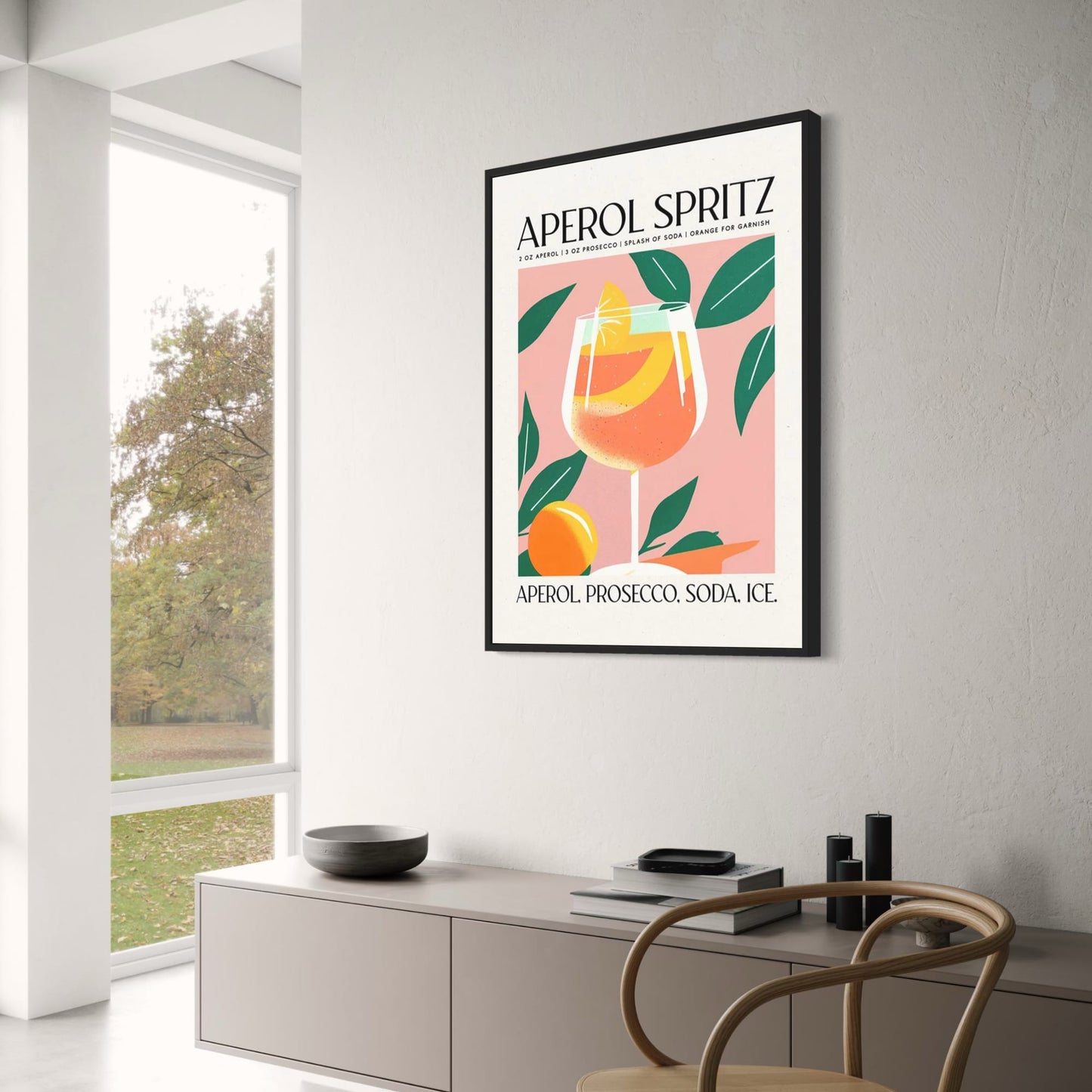 Aperol Spritz Cocktail Poster | Vibrant Party Print | Ingredients | Prosecco, Soda, Ice | Home Bar Decor | Kitchen Wall Art