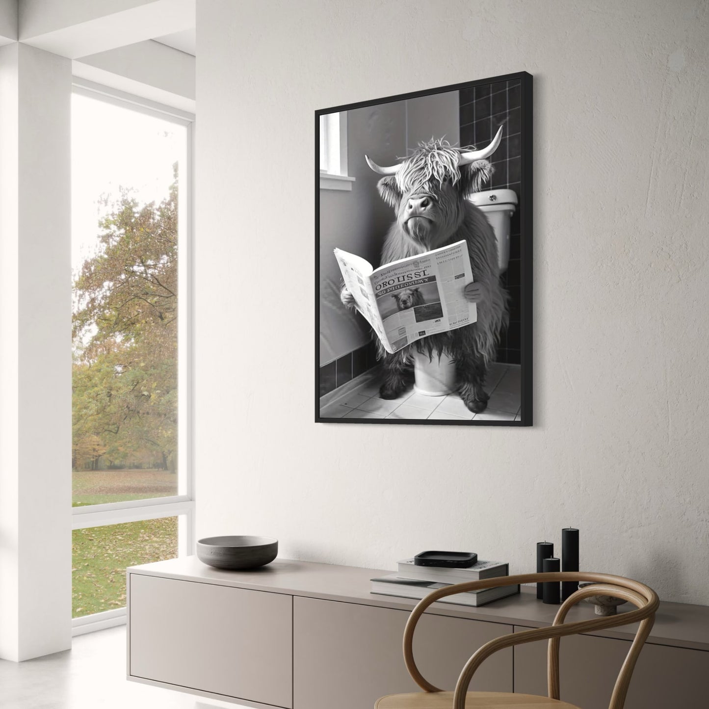 Highland Cow Reading on Toilet | Humorous Farmhouse Style