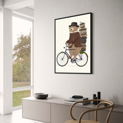 Bear's Bibliocycle | Whimsical Poster | A Joyful Adventure in Animated Art | Decorative Wall Art