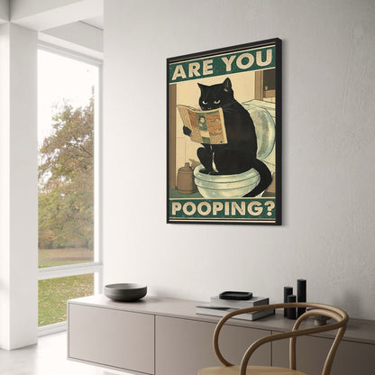 Funny Black Cat Reading Newspaper | Retro Art