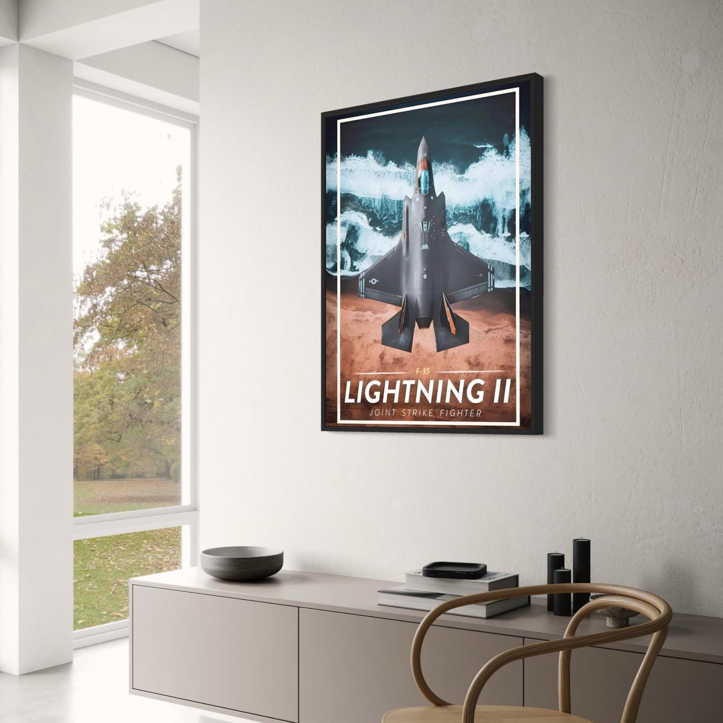 F-35 Lightning II Jet Art Print | Military Aviation Home Decor | Bold Aesthetic Poster for Office and Museums