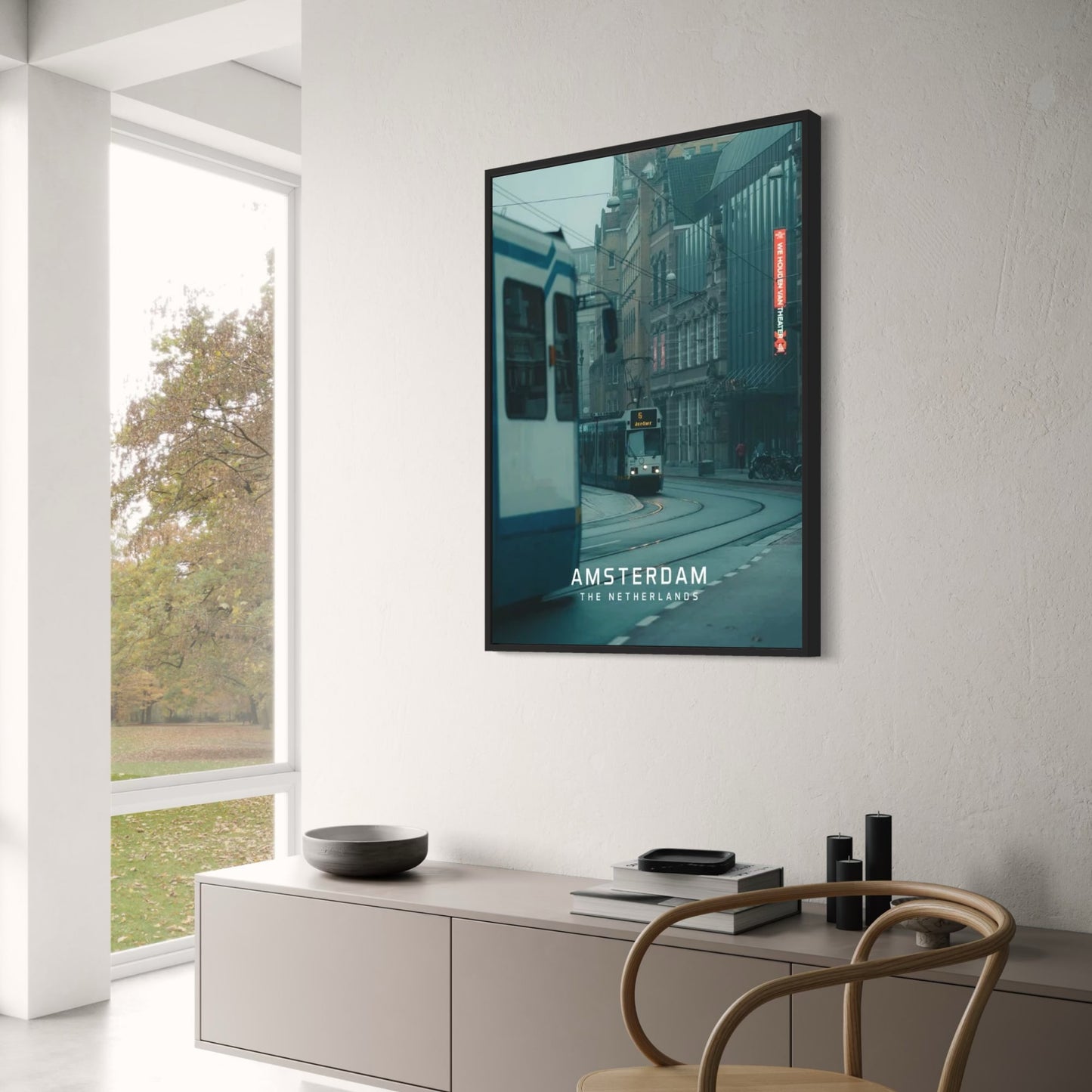 Amsterdam Cityscape | Tram in The Netherlands | Beautiful European Cities | Urban Art Poster | Wall Decor