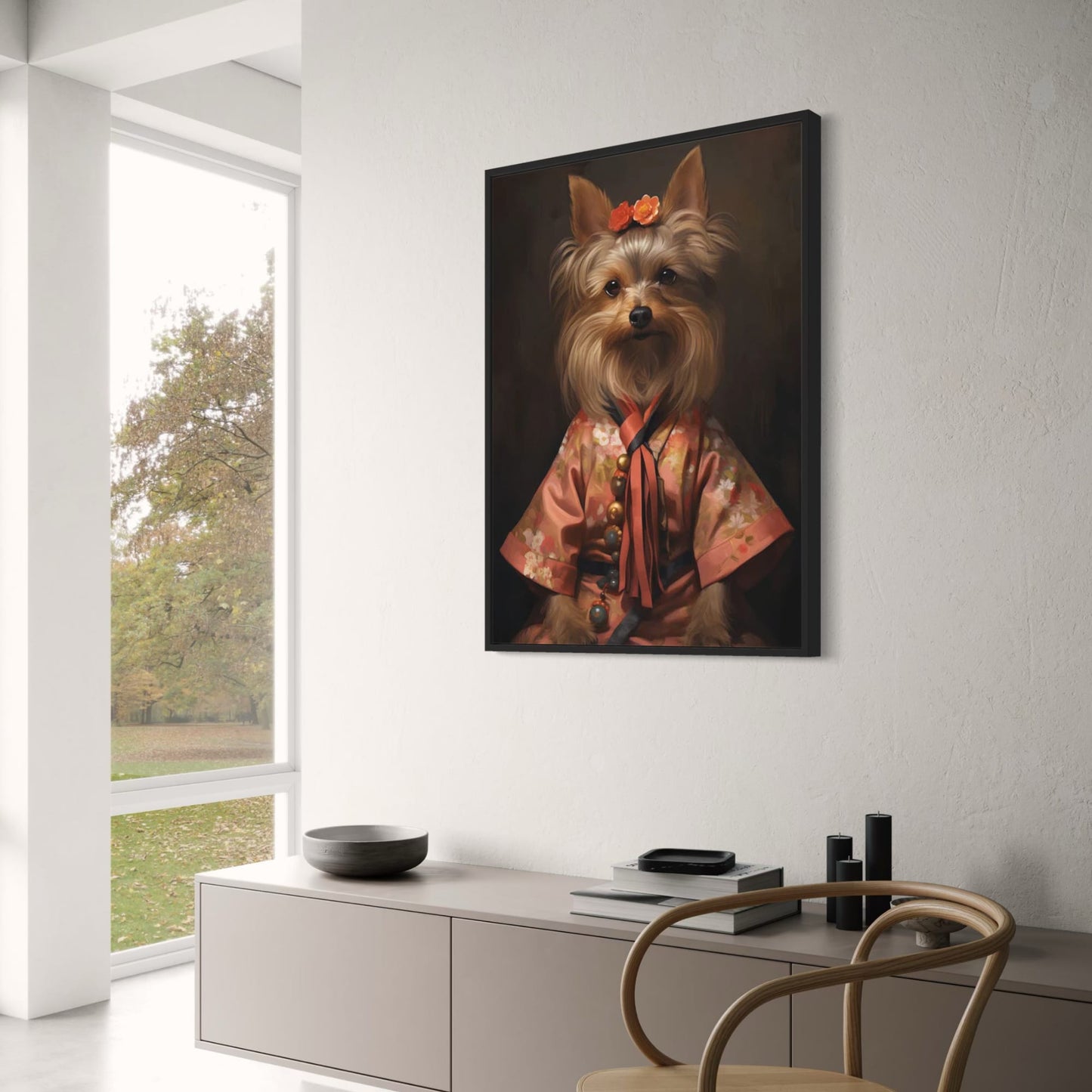 Yorkshire Terrier in Blooming Garden