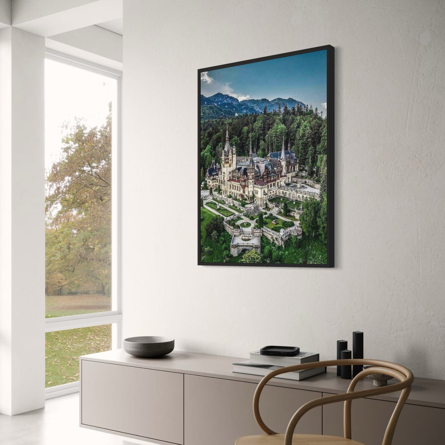 Majestic Peles Castle Poster | European Castles Art | Sinaia, Romania | 1873 Vintage Style Decor