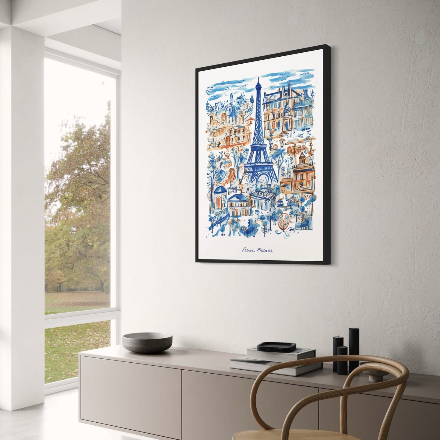 Eiffel Tower Cityscape | Blue & Orange Art