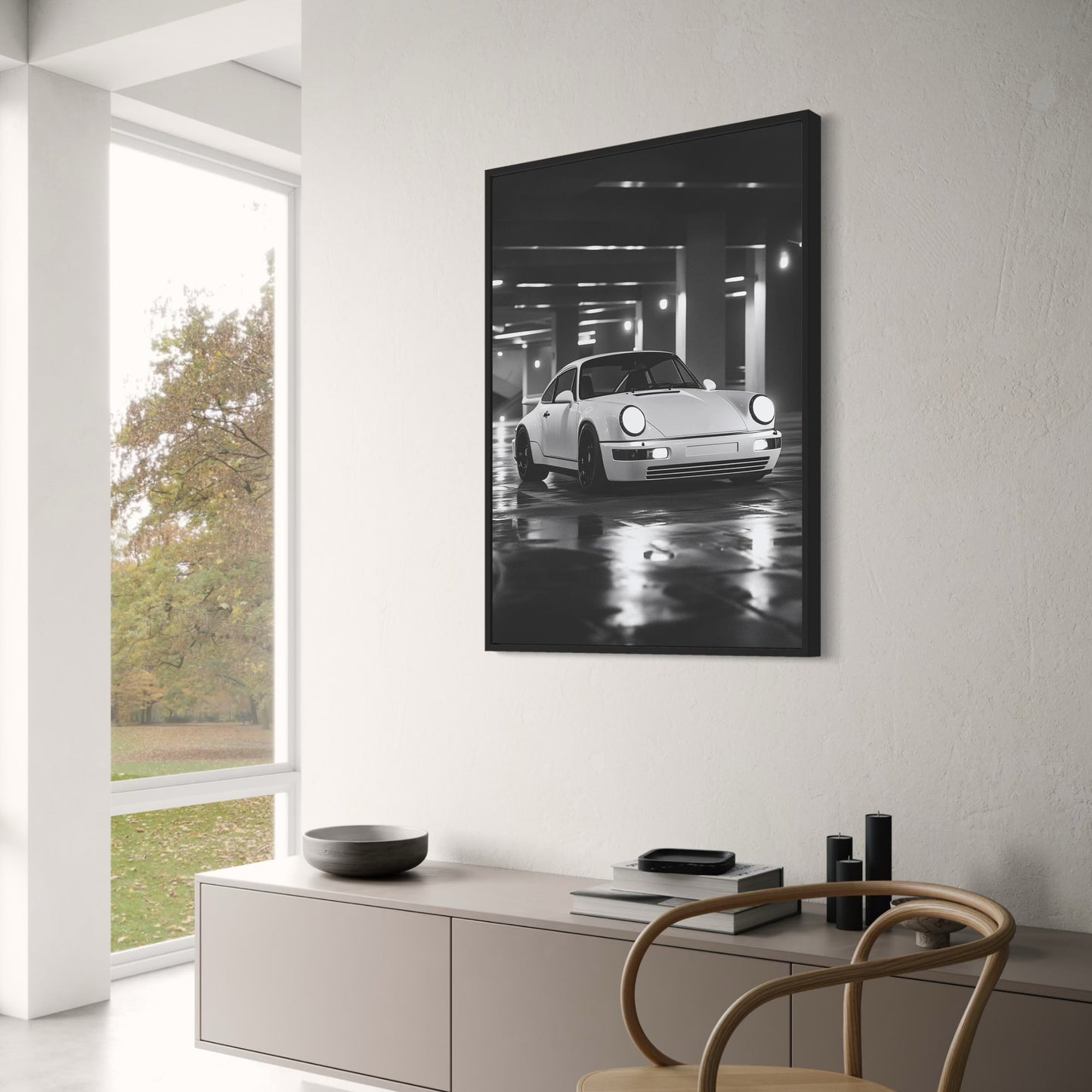 Retro White Sports Car | Black & White Automotive Design