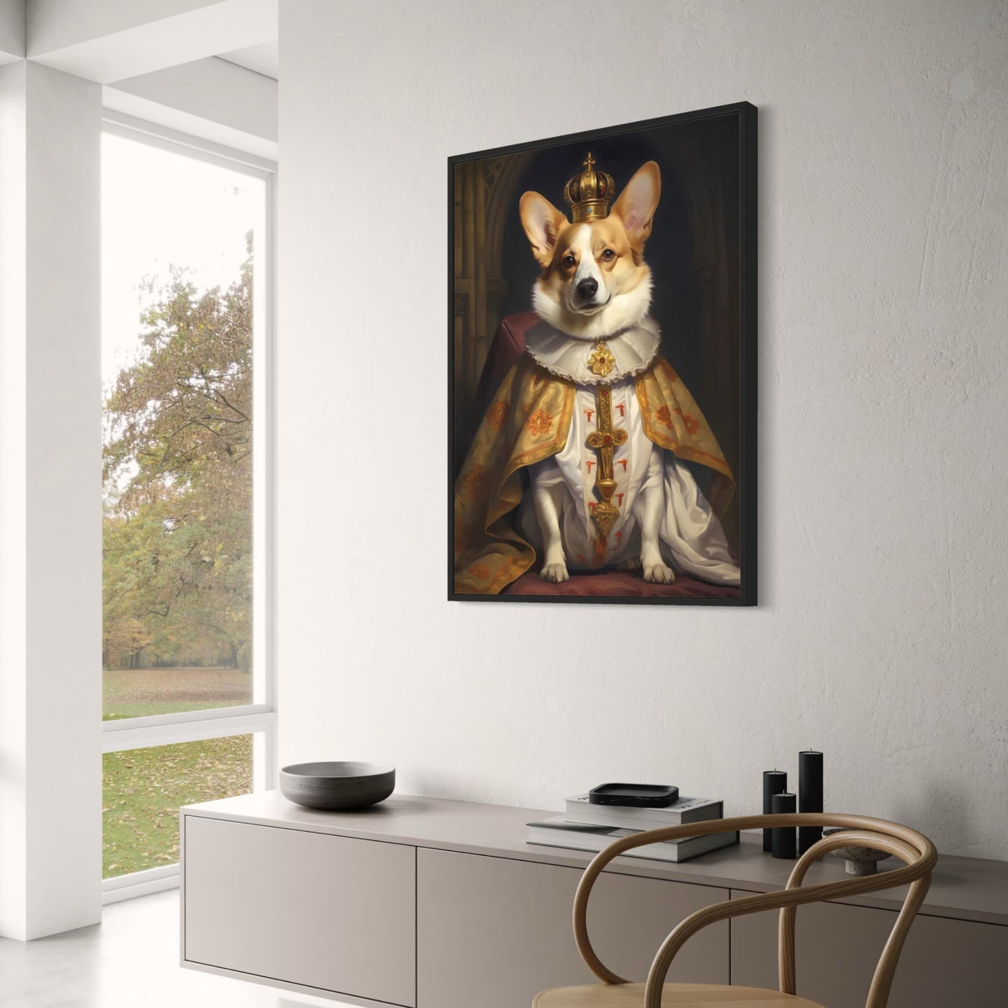"Crown Adorned Corgi | Regal Dog Portrait Poster | Elegant Home Decor Artwork"