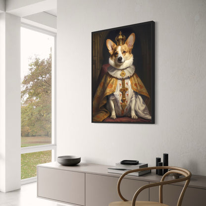 "Crown Adorned Corgi | Regal Dog Portrait Poster | Elegant Home Decor Artwork"