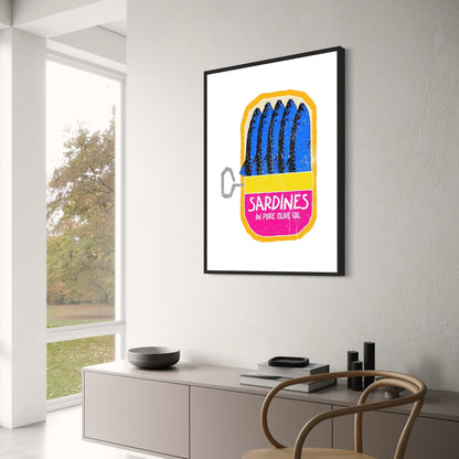Vintage Sardines Retro Art | Pure Olive Oil Illustration | Food Poster | Home Wall Decor