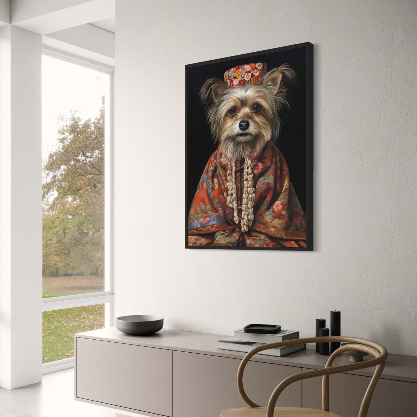 Imperial Grace | Yorkshire Terrier Poster | Floral Opulence Animal Portrait | Serene Noble Dog Art | Home Wall Decor