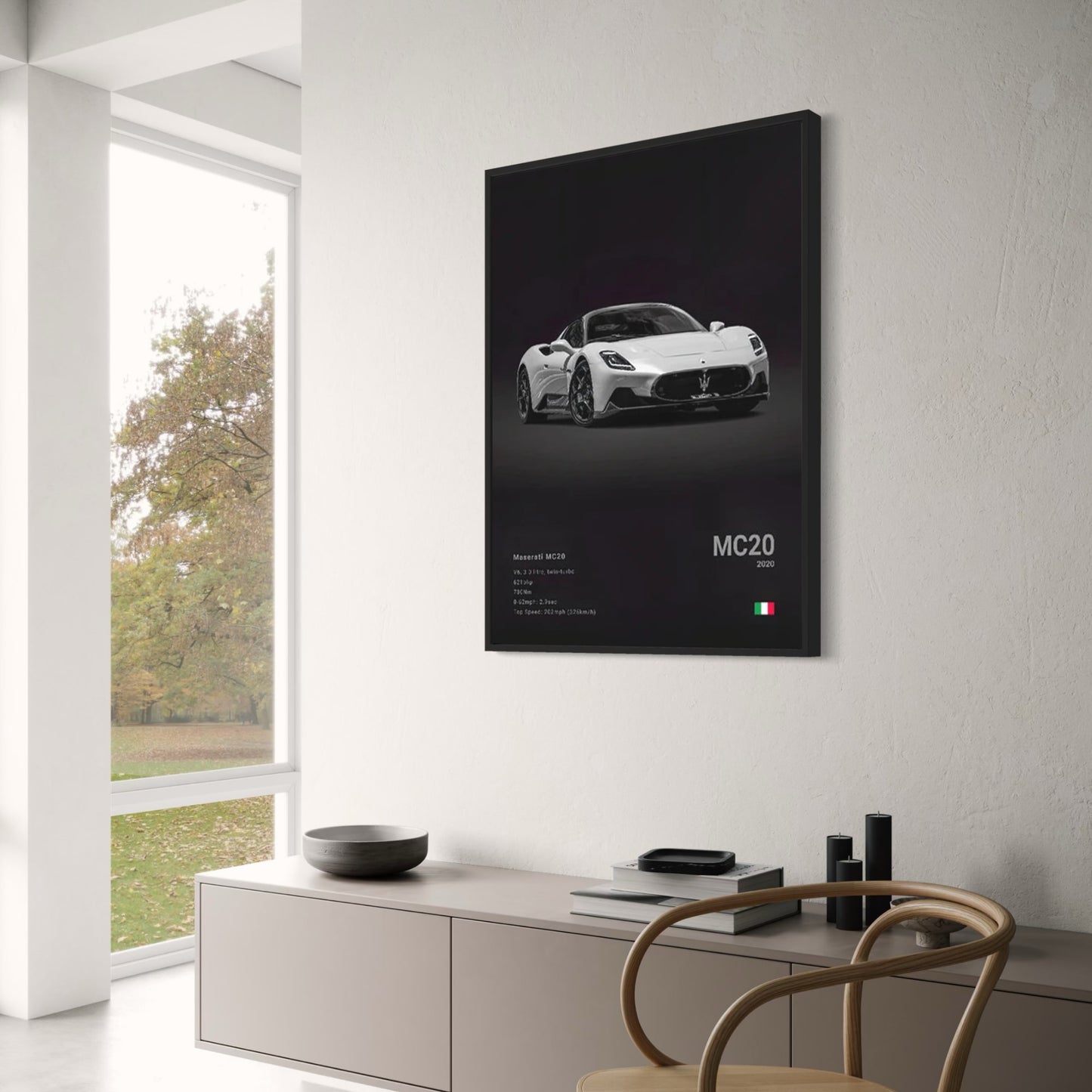 Maserati MC20 Poster | Tribute to Engineering | Sports Car Art | Specifications Display | Wall Decor
