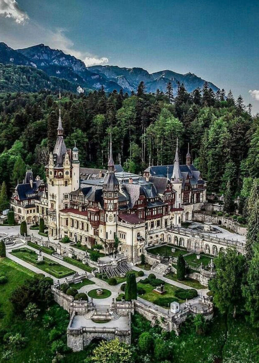 Majestic Peles Castle Poster | European Castles Art | Sinaia, Romania | 1873 Vintage Style Decor