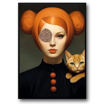 Poster | Floral Girl and Cat | Vintage Style with Modern Twist | Unique Eye-Piece Design | Home Decor Artwork