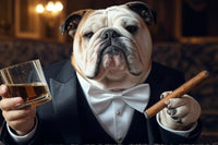 Gentleman Bulldog | Dapper Canine with Cigar & Whiskey
