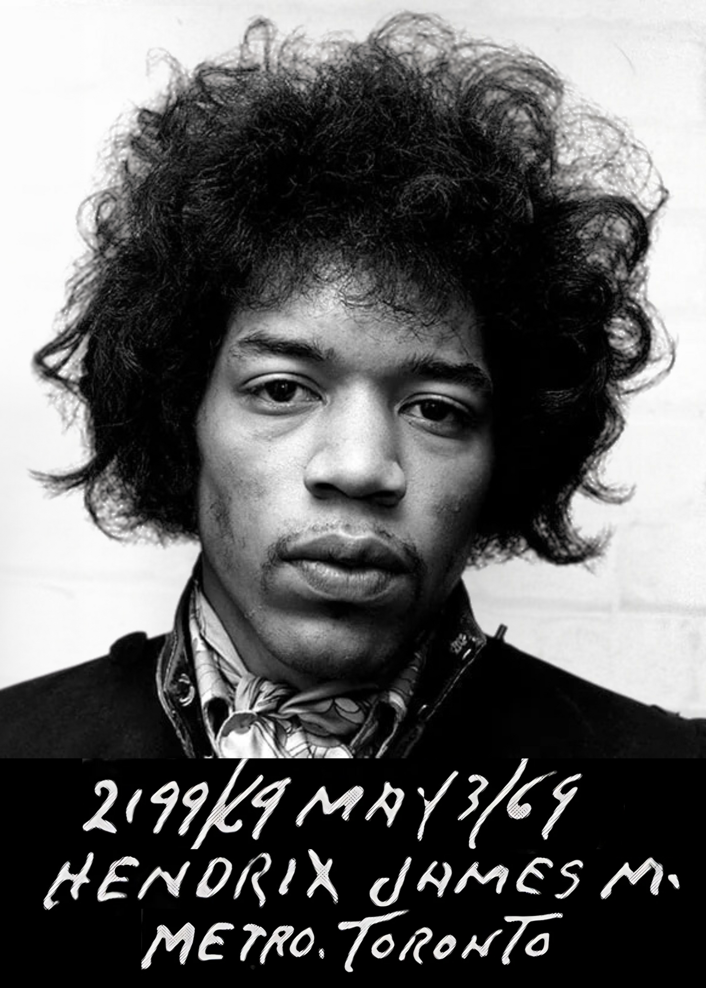 Jimi Hendrix Poster | Iconic Mugshot Art Print | Wall Decor | Music Legend | Vintage Black and White Design